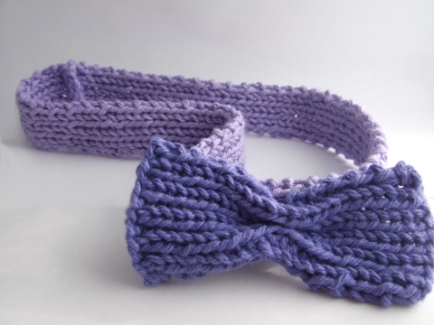 purple knit headband with bow